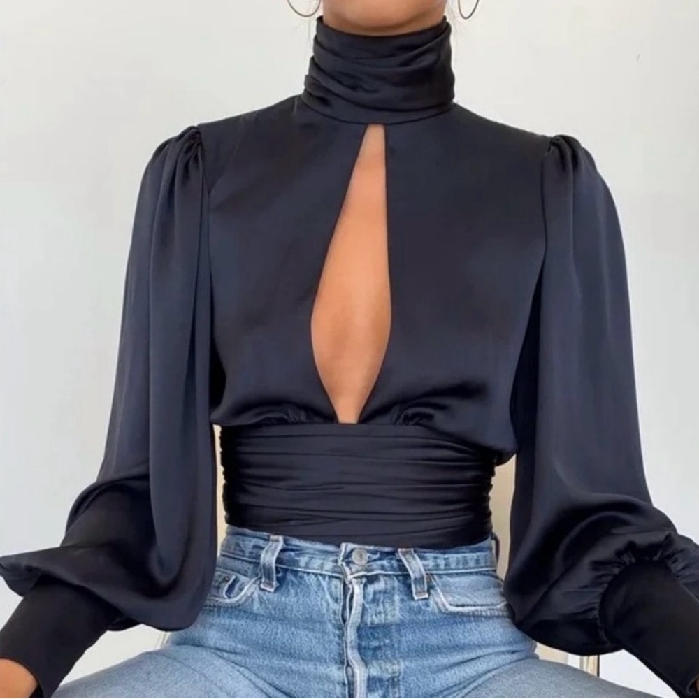 Orseund Iris Night Out Top Navy Silk Satin